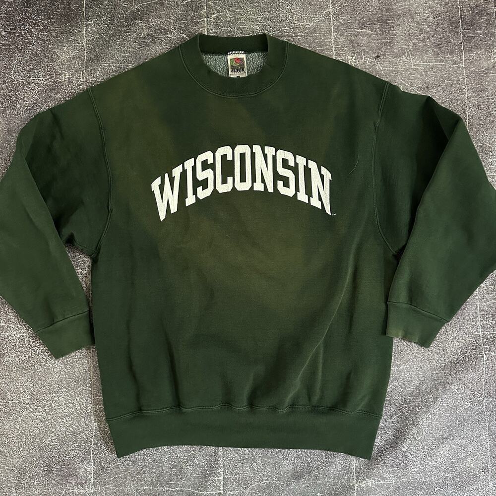 Men's Vintage 90's FOTL Wisconsin Badgers Green White Crewneck Sweatshirt Sz L